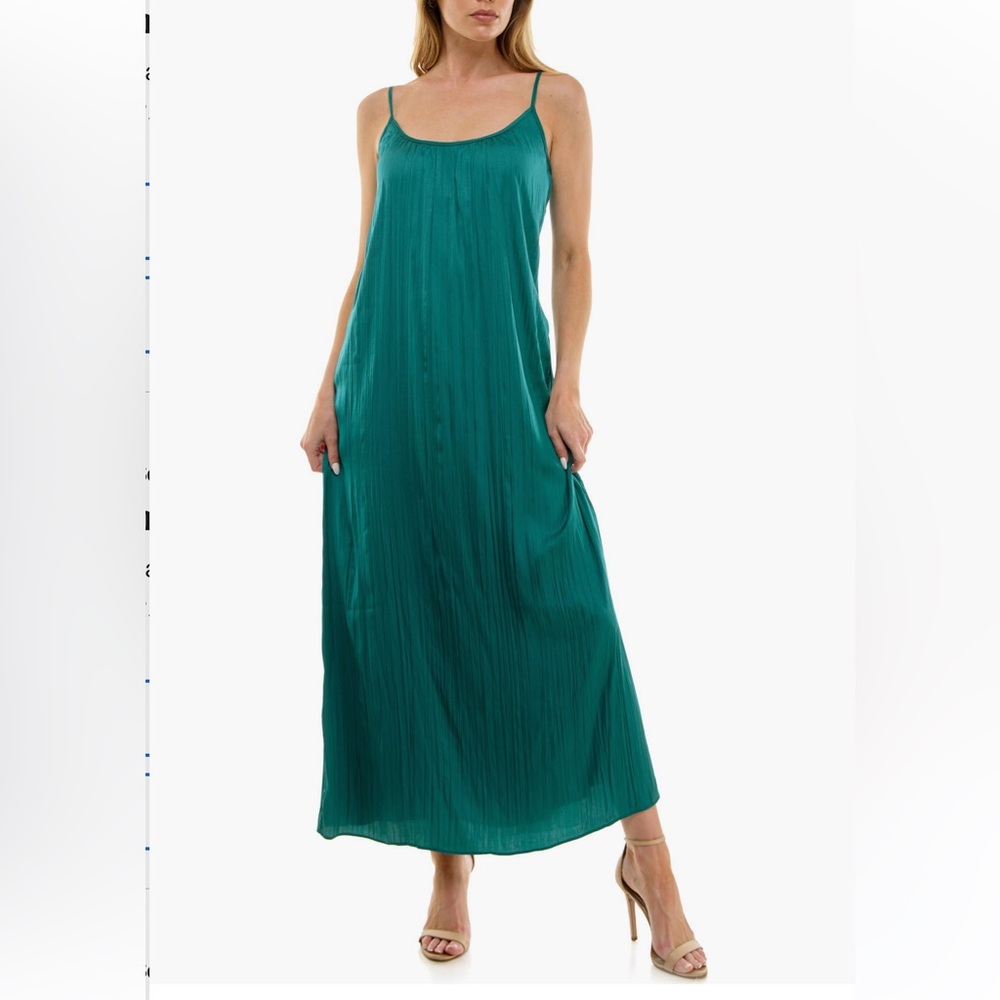 Socialite Satin Cami Maxi‎ Dress Elegant Teal pockets spaghetti straps large NWT